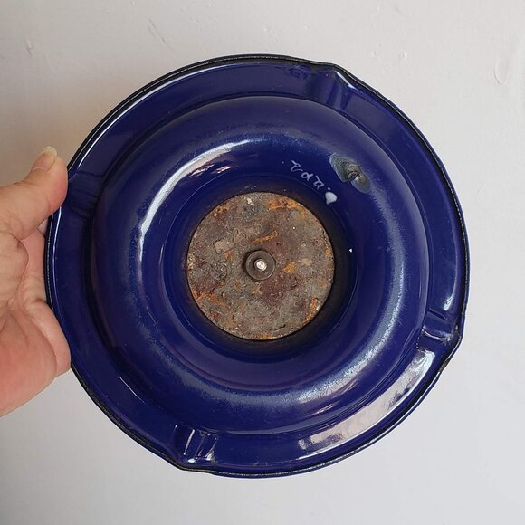 Vintage COBALT ENAMEL ASHTRAY Metal Blue Enamelware from Hungary - Picture 12 of 14